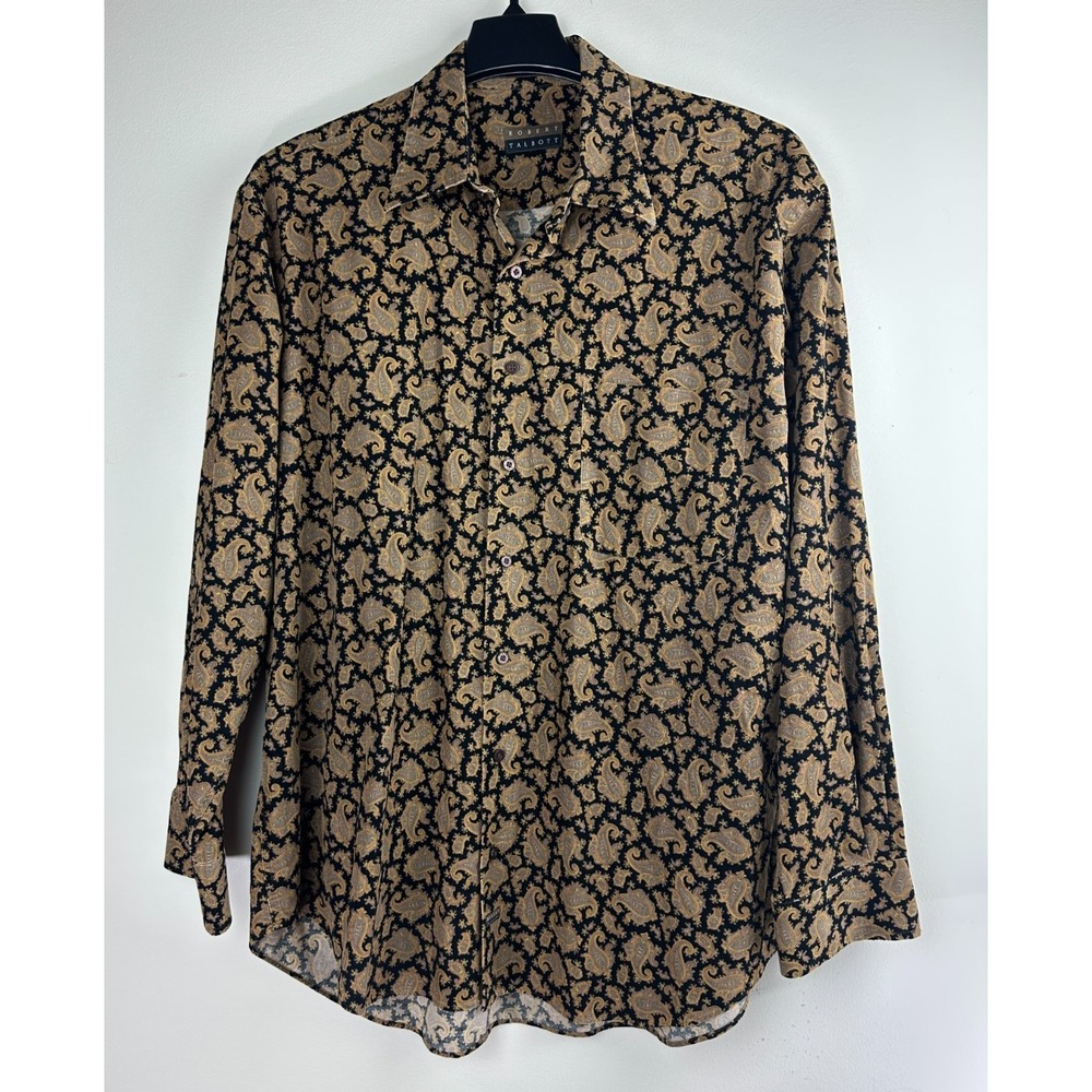 Vintage Robert Talbott Paisley Corduroy Button Down Shirt Black Gold Men's XL LS - Picture 9 of 11